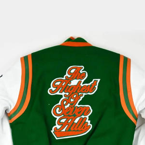 Chaqueta de Béisbol Personalizada de Alta Calidad para Hombre, Estilo Vintage, con Parches de Lana, Bordado Chenille, Mangas de Cuero, Larga - Product Image 6