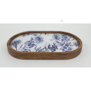 Plateau de service ovale en bois naturel avec émail décalcomanie fini pour mariage et hôtels plateau de service alimentaire fait à la main en vrac - Product Image 2