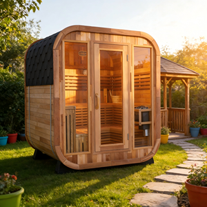 Sauna carré extérieur en cèdre rouge pour 6 personnes, avec chauffage 9KW et porte en verre trempé inclus - Product Image 2