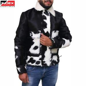 Veste en cuir de vachette premium pour homme 2026, imprimé vache noir et blanc, fermeture éclair - Product Image 1