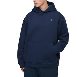 Sudadera con Capucha de Felpa de Algodón Sólido Azul Marino para Hombre, Estilo Holgado con Logotipo Minimalista en el Pecho para Producción de Marca Privada OEM - Product Image 1