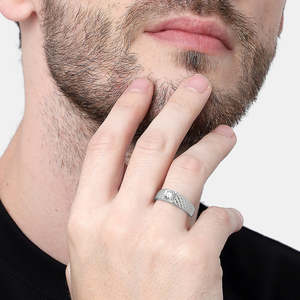 NOVAMART Fine Men's <b>Cross</b> Band <b>Ring</b> 925 Sterling <b>Silver</b> with Diamond 10K Gold Platinum Statement Religious (Christian) Invisible - Product Image 4
