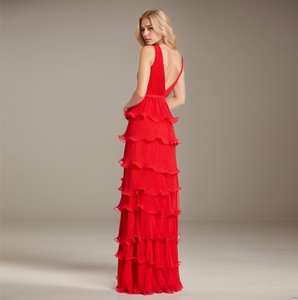 Robe de soirée élégante de luxe pour femme <span class=keywords><strong>Dolce</strong></span> & Gabbana, rouge, entièrement ornée de volants, col en V, taille empire, haute qualité - Product Image 2
