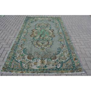 Alfombra turca clásica Vintage de 5,3x8,9 pies, Alfombra de lana de retazos verde y Beige para sala de estar con respaldo de látex, 9x12 ", nombre del producto - Product Image 1