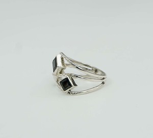 Anillo de piedra natal de Julio de plata de ley sólida 925 con ajuste de bisel Multi piedra preciosa y corte princesa forma de diamante de ónix negro - Product Image 2