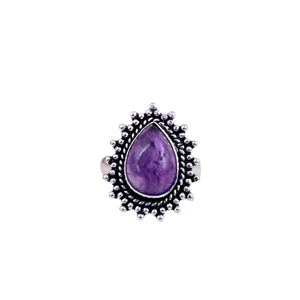 Bague en argent sterling 925 avec pierre précieuse améthyste, plaquée rhodium, faite à la main, style bohème, cadeau pour femme, mariage, fête - Product Image 1
