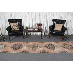 Turkish 2.7x13.2 ft Rug, Vintage Rug, <b>Brown</b> Patchwork Rug <b>Wool</b> - Product Image 2