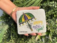 Mardi gras dompet Mini bermanik biji, kualitas tinggi dompet koin pendek wanita untuk wanita dompet manik-manik