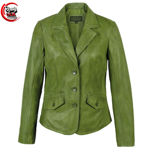 Blazer de cuero de lujo para mujer Best Stuff hecho a medida Venta caliente Nuevo diseño Tarifa al por mayor con decoración de botones de tejido de punto - Product Image 1