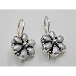 925 Sterling <b>Silver</b> Fresh Water Pearl <b>Stud</b> Earrings Minimalist Floral Design Handmade Wedding Jewelry - Product Image 2