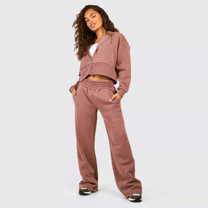 Wholesale Best Quality Women Baggy Tracksuit <b>Crop</b> <b>Top</b> Oversized Zipper Hoodie and Sweatpants 2 Pieces Sweat Suits - Product Image 4