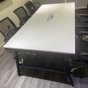 Contemporary 200x100 Solid Wood Conference <b>Table</b> with Steel Legs for Hotel School <b>Office</b> - Product Image 5