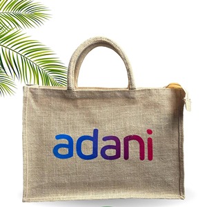 Fourniture OEM de sacs fourre-tout en jute durables de qualité supérieure avec fermeture éclair et ruban, poignées renforcées pour achats - Product Image 1