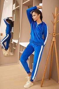 <b>Velour</b> <b>Tracksuit</b> <b>Womens</b> Sweatsuit Set - Athletic Zip Up Hoodies and Sweatpants Outfits with Stripes - Product Image 3