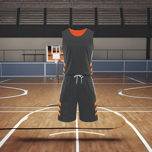 Conjunto de Uniforme de Baloncesto Personalizado, Negro y Naranja, Jersey sin Mangas, Pantalones Cortos, Absorbente de Humedad, Transpirable, 100% Poliéster, Unisex, Adulto - Product Image 1