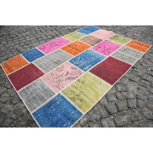 Alfombra Turca Vintage de 5.3x7.5 pies (161x229 cm), Alfombra de Lana Azul con Diseño de Patchwork - Product Image 2