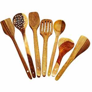 Ensemble de spatules en bois pour cuisiner et servir 7 pièces SERVEUR À SALADE EN BOIS LOT DE 2 ARTICLES DE CUISINE UNIQUES FAITS À LA MAIN - Product Image 1