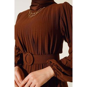 Vestido plisado ayrobin con cinturón marrón - Product Image 2
