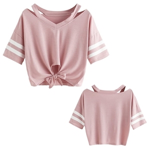 High Quality Women Polyester/Cotton Jersey V-neck Plus Size T <b>Shirts</b> Fashion Casual Soft Breathable Slim Fit Summer Everyday - Product Image 1