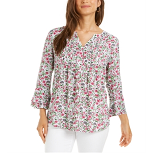 Top Plissettato con Stampa Floreale Charter Club per Donna, Taglia Unica, Drappeggiato e Arricciato, Formale, Disponibile su Ordinazione, Taglie XS S XL, Colore Bianco - Product Image 1