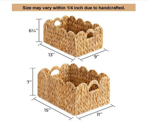 Panier de rangement en osier à bord festonné avec poignées intégrées Panier rectangulaire en jacinthe d'eau pour organiser le panier en rotin tissé - Product Image 5