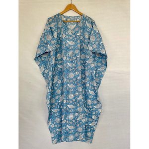 Caftán de Algodón Puro, Kimono Indio con Estampado Floral, Cubierta de Playa Cómoda para Mamá, para Usar sobre Trajes de Baño - Product Image 4
