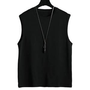 เสื้อแขนกุดกันแดดของผู้ชายแบบลำลองผ้าคอตตอนเบาคอกลมสีพื้นทรงหลวม - Product Image 4