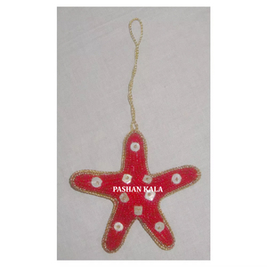 Navidad colgante estrella forma de pez mano de obra hecha a mano Zari bordado y trabajo con cuentas árbol de Navidad adornos colgantes - Product Image 1