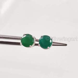 Boucles d'oreilles clous pour femmes, pierre précieuse onyx vert naturel, pierre de naissance de décembre, bijoux faits à la main, argent sterling 925 - Product Image 3