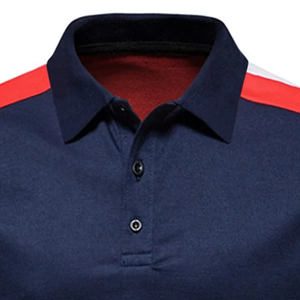 Verano de manga corta para Polos para hombres Última tendencia 100% Camiseta de lona de algodón con costuras de tres colores y solapa - Product Image 5