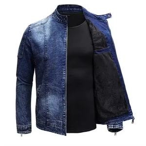 Vêtements de mode hommes veste en jean toile col montant avant Logo à capuche High Street Style vente chaude en gros - Product Image 5