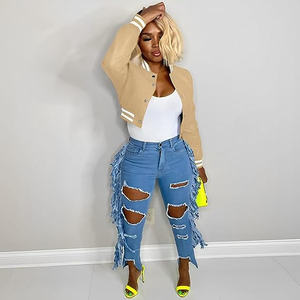 Vêtements pour femmes Logo brodé Vestes pour femmes Logo personnalisé Vestes universitaires recadrées pour femmes Mode personnalisée OEM 2025 - Product Image 2