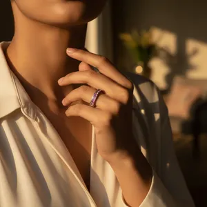 Anillo de Plata con Zafiro Rosa para Mujer, Patrón Geométrico, Joyería Fina, Corte Ovalado, Piedra Natural, Bañado en Rodio, Certificado IGI - Product Image 2