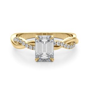 <b>Emerald</b> And Round Cut Diamond Twisted Engagement <b>Ring</b> For Women - Product Image 2