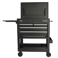 Chariot utilitaire CSPS 84 cm, 04 tiroirs, chariot à roulettes OEM noir mat, verrouillage à clé, acier thermolaqué, capacité 320 kg, chariot à outils roulant pour entrepôt