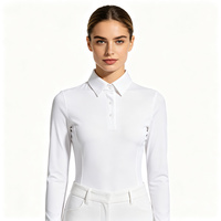 Camisa de Polo Ecuestre Blanca para Mujer, Manga Larga, 3 Botones, Corte Princesa, Personalizable al por Mayor