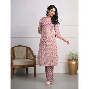 Purple Hand-Drawn Cotton <b>Block</b> <b>Printed</b> Salwar Kameez Pant Set of 2 - Product Image 5