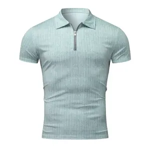 Cremallera gris personalizada para hombre, camiseta de polo cómoda y transpirable, patrón sólido con logotipo de diseño personalizado, estilo informal - Product Image 2