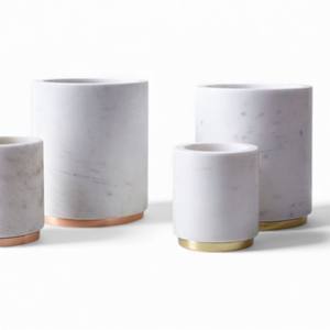 Elegant <b>Marble</b> Cylinder <b>Candle</b> Holder With Brass Base Detail For Elegant Modern Table Decor - Product Image 1
