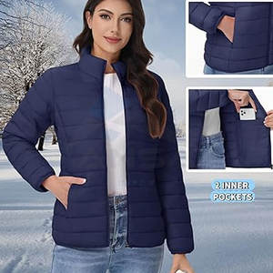 <b>Women</b> Warm Quilted Puffer Coat <b>Lightweight</b> Winter <b>Jacket</b> with Full Zip Stand Collar Casual Style Blue - Product Image 5