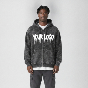 Sweat à capuche d'hiver surdimensionné pour homme avec logo personnalisé, délavé à l'acide, respirant, sans coutures, avec broderie épaisse - Product Image 4