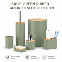Ensemble d'accessoires de salle de bain en résine écologique imperméable personnalisé en six pièces, comprenant un distributeur de savon, un porte-brosse à dents et un gobelet pour la maison