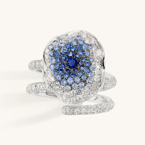 Luxury Blue Flower <b>Adjustable</b> <b>Ring</b> for Women 18K White Gold Plated Micro Pave CZ Sapphire Color Floral Open <b>Ring</b> Fashion Jewelry - Product Image 2