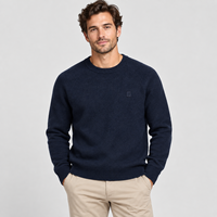 Pull en tricot bleu marine pour homme FNJIA avec petit badge en relief, manches raglan, tricot doux et chaud, vêtements décontractés pour le travail, tricot sur mesure