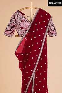 Nuevo Heavy Chinnon Silk and Rasal Net Wedding Wear Sari rojo con bordado e hilo Border Lace Work Saree para boda Wear - Product Image 5