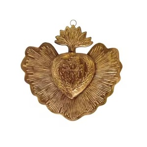 Patrón de hoja de corazón sagrado de Metal con acabado dorado, corazón sagrado colgante para iglesia, pared del hogar, regalo y decoración católicos decorativos - Product Image 3