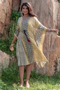 Kaftan katun motif bunga Bohemian gaun musim panas lengan tiga perempat panjang Kaftan pinggang alami dapat dicuci Proms pernikahan - Product Image 6