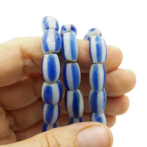 Cuentas de Chevron a rayas de melón azul Vintage, cuentas de comercio africano raras, cuentas de cristal antiguas, fabricación de joyas, suministro a granel al por mayor - Product Image 2
