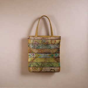 Bolsa de Mano de Lona con Estampado de Mapa Vintage Único, Bolsa de Compras de Algodón con Temática de Viajes, Cierre de Cremallera, Asas Largas para el Hombro, Fácil de Usar - Product Image 1