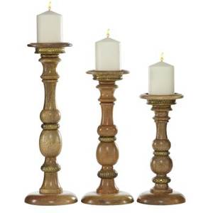 3 Bougeoirs hauts en bois de manguier finition rustique pour la décoration de la maison, vaisselle, salon, chambre à coucher et salle à manger - Product Image 2